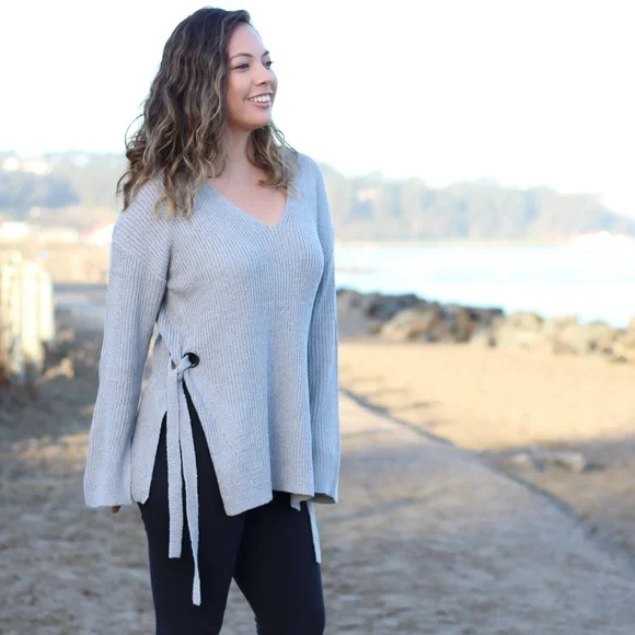 Lush Gray Tie Side Sweater Knit - Picture 4 of 6